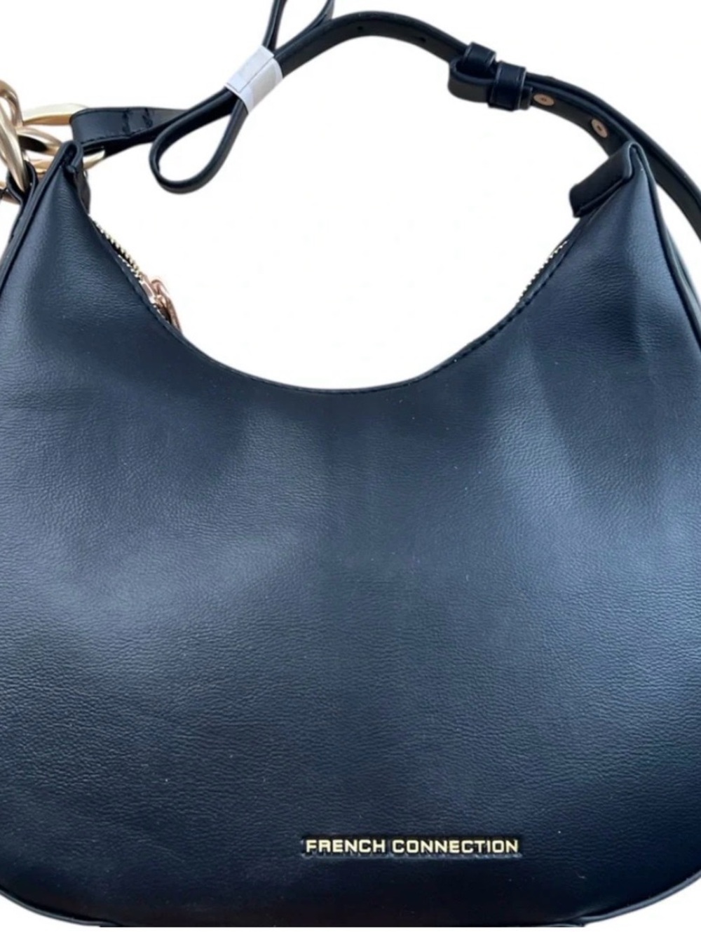 French Connection Black Leather Crescent Shoulder Bag